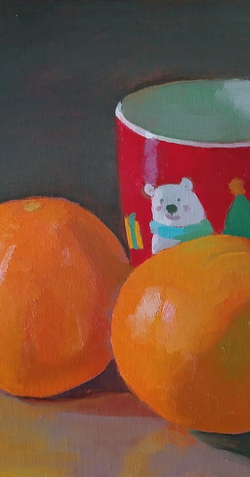 Christmas Mug with Oranges by Vasyl Koval