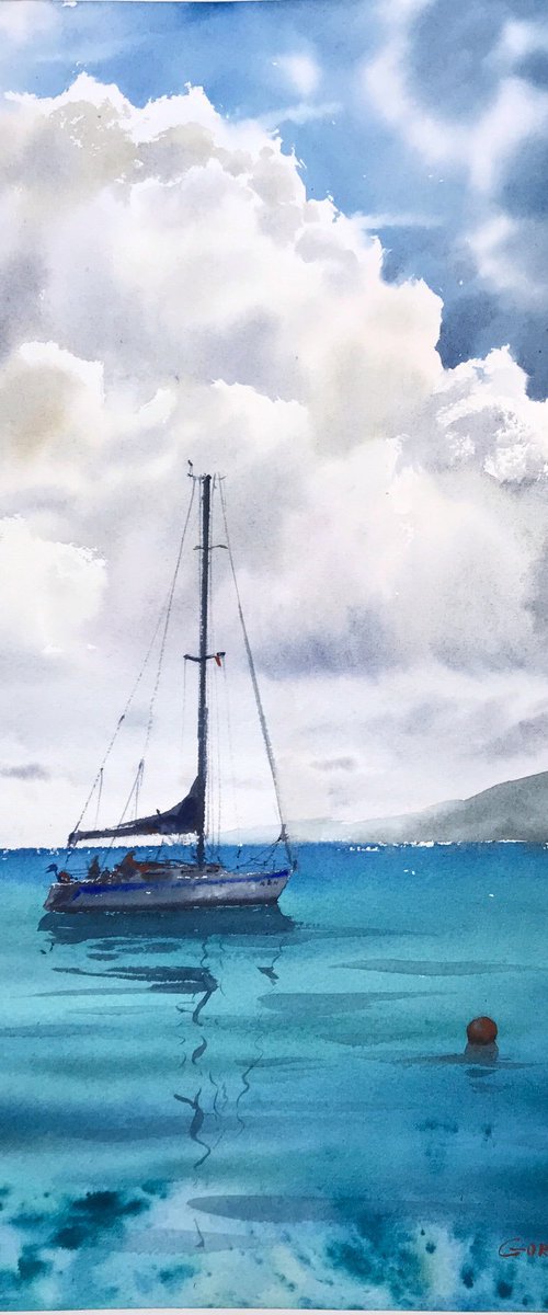 Yacht in the sea #3 by Eugenia Gorbacheva