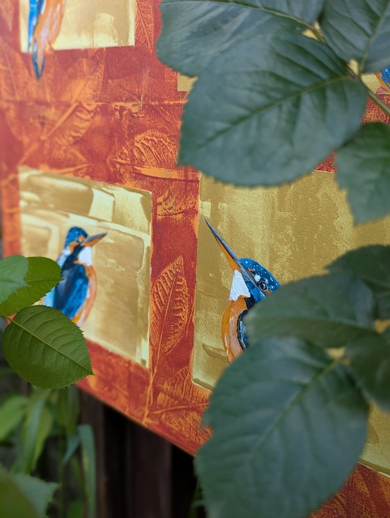 Seven kingfishers in acrylic