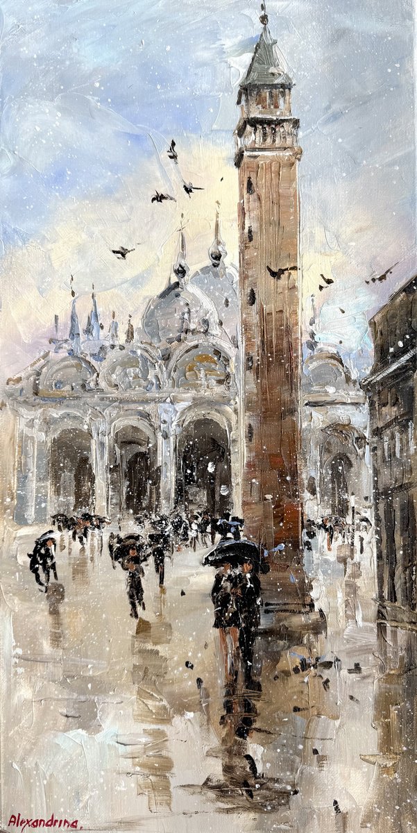Impressionistic Cityscapes Oil Painting By Irina Alexandrina, 10 X 20, Venice. St. Mark