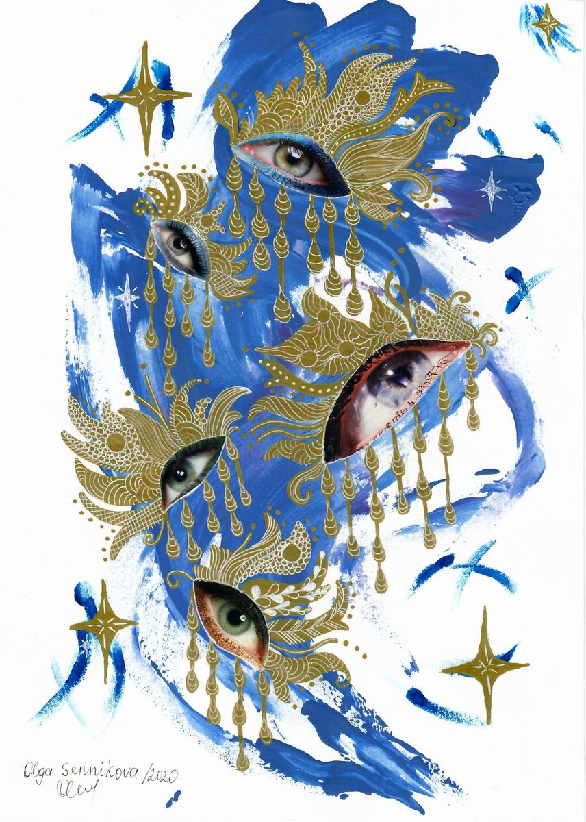 Eyes - mixed media painting collage by Olga Sennikova