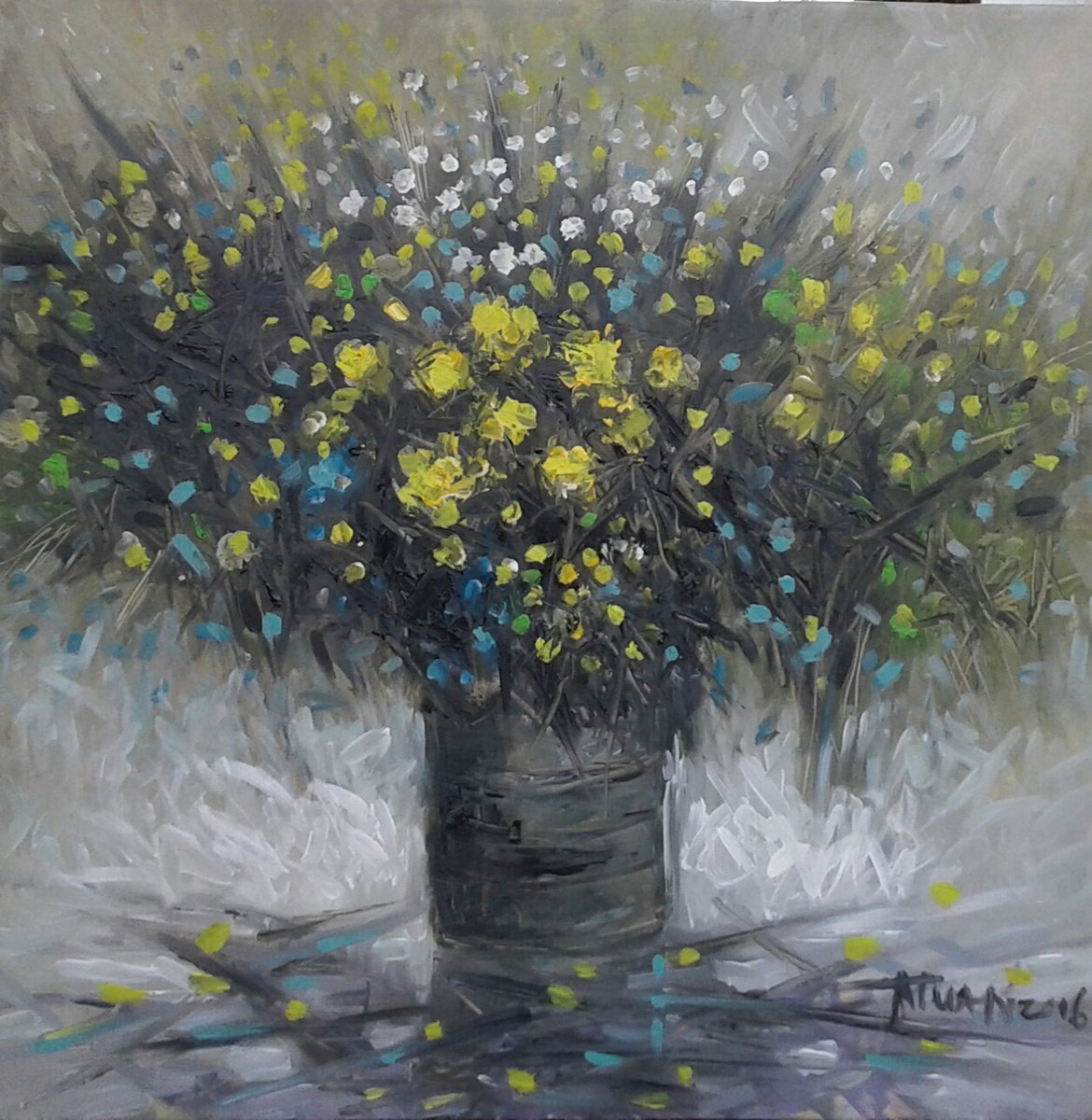 Impressionistic Still Life Acrylic Painting By Anh Tuan Le Le, 28 X 28, Still Life, Original Artwork