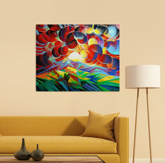 Sunset (100x80cm, cubism, oil painting)