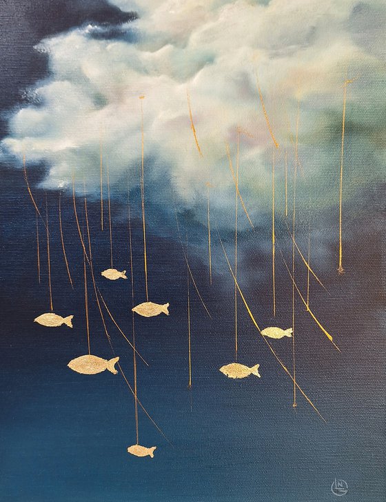 Dreamy Sky with Surreal Golden Fish