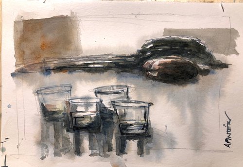 Four glasses of rakija by Antonio Pintér