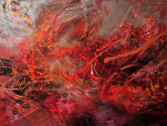 Large scale 170x130 cm stunning energy intense red colors fantastic painting flying dreams by O KLOSKA