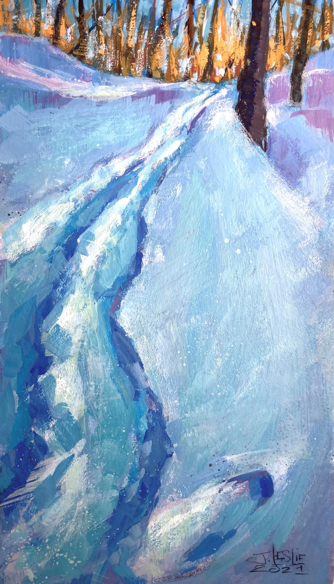 Impressionistic Painting , Saturday Afternoon Snow Hike By Jimmy Leslie, 4 X 7, Artwork For Sale On Artfinder