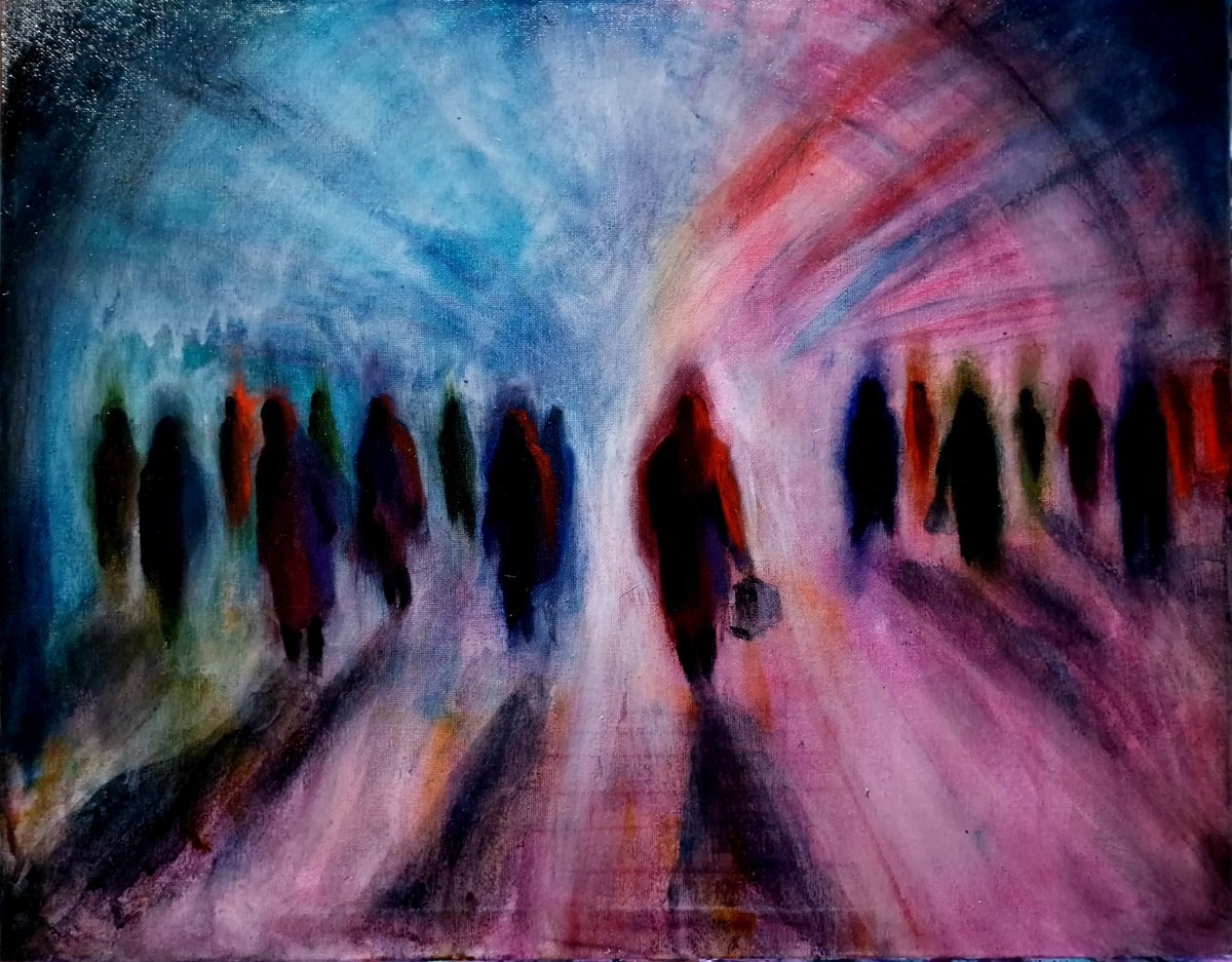 Abstract Portrait Oil Painting By Leezee Lee ( Georgiana L. Nicolae), 20 X 16", Now And Nowhere No 2, Original Artwork