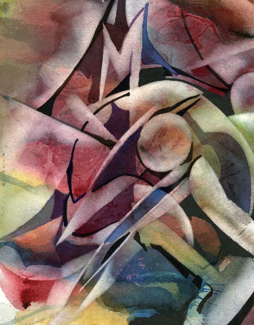 moving shapes, abstract watercolor by Alfred  Ng