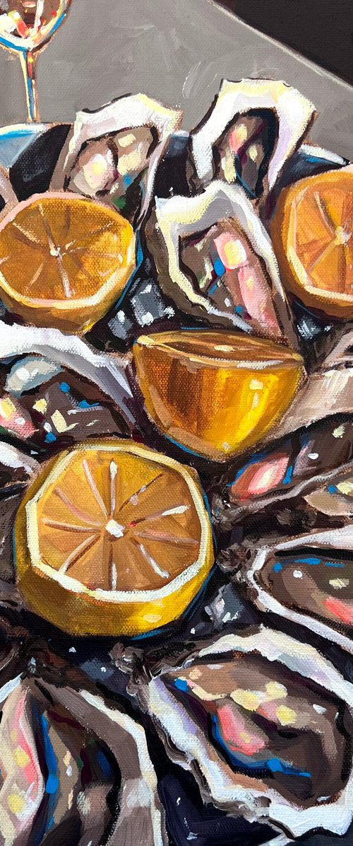 Still Life with Oysters, Wine and Lemons by Victoria Sukhasyan