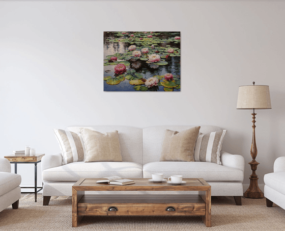 "Pink Lilies on the Pond"