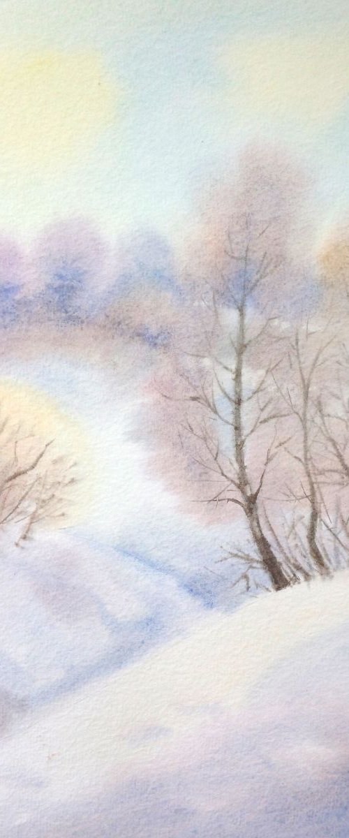 Winter Landscape - Snow Art Or by Olga Beliaeva Watercolour