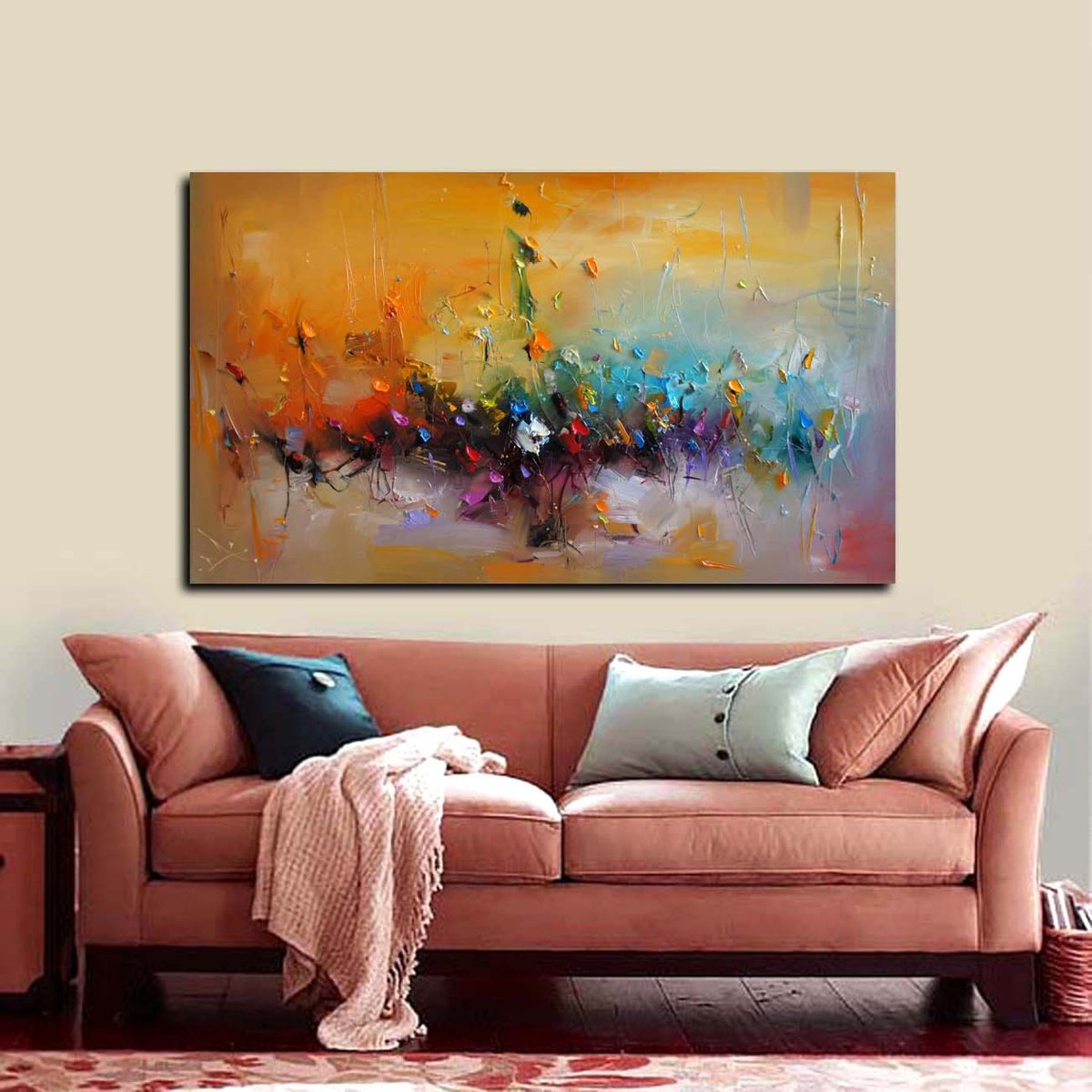 Abstract Botanical Oil Painting By Stanislav Lazarov, 47 X 28", Summer Decor, Original Artwork