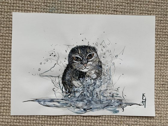 Underwater Animals Cat Painting for Home Decor, Kitten Portrait Art Decor, Artfinder Gift Ideas