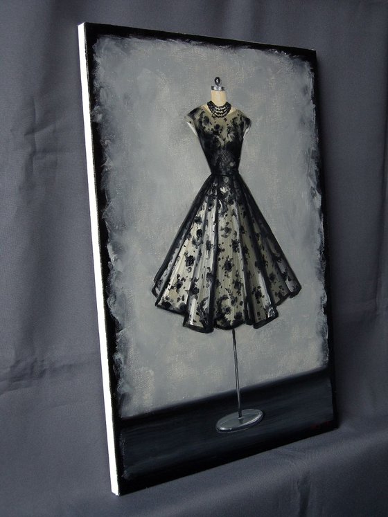 Black Pearls. (Fashion, Dressing room, original oil painting. Home, Office, Deco, Gift, Sale.))