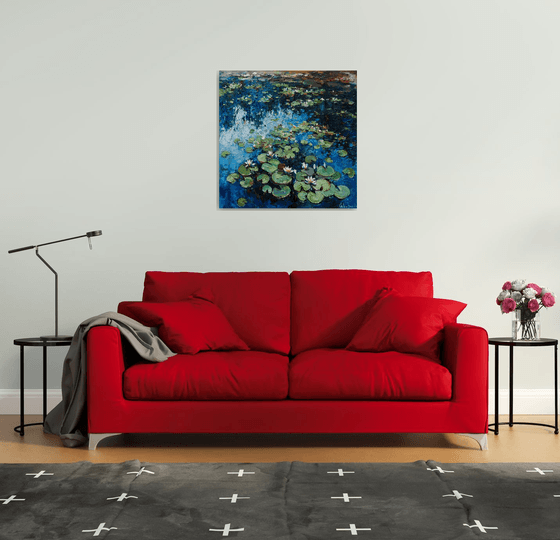 White Water Lilies - Original Oil painting - FREE SHIPPING