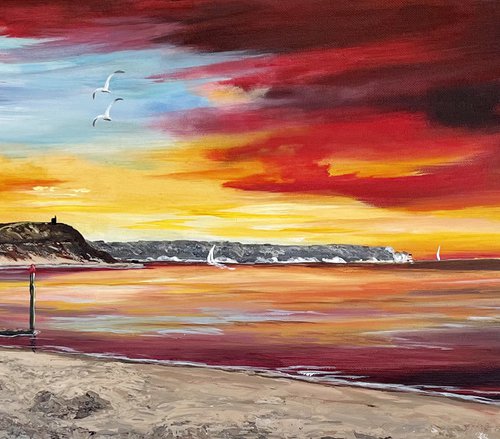 Hengistbury Head under Golden Sunrise by Marja Brown