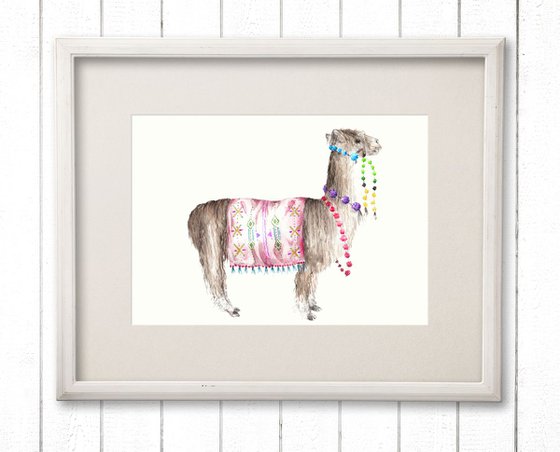 Alpaca Colorful Boho Original Watercolor