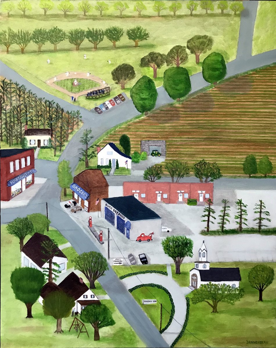 Impressionistic Landscape Oil Painting By Leslie Dannenberg, 24 X 30", Summer In A Small Town, Original Artwork