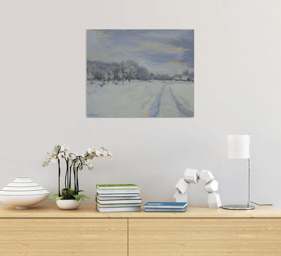 The Snowy Road - winter landscape painting