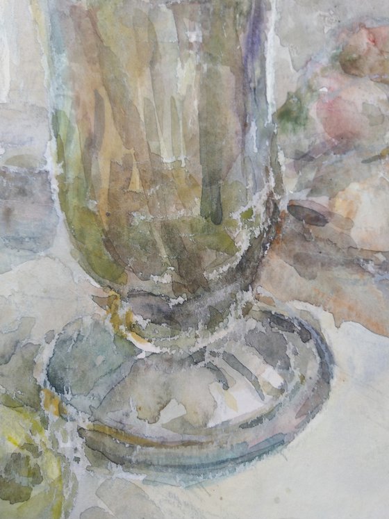 Asters in vase. Original watercolour painting.