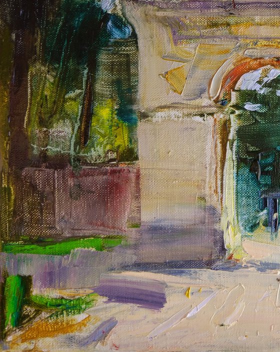 Roman Holiday Series. Arch in Borghese Park . Original plein air oil painting .