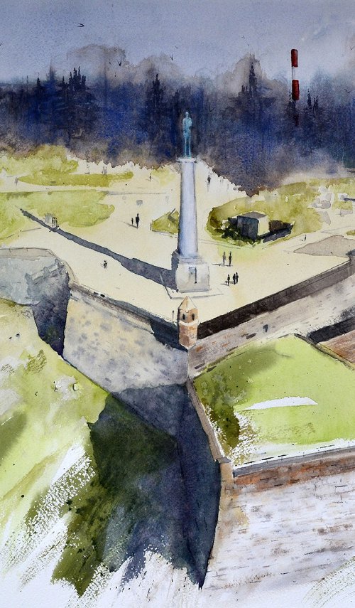 Top view of Kalemegdan  Belgrade 74x54cm 2022 by Nenad Kojić watercolorist