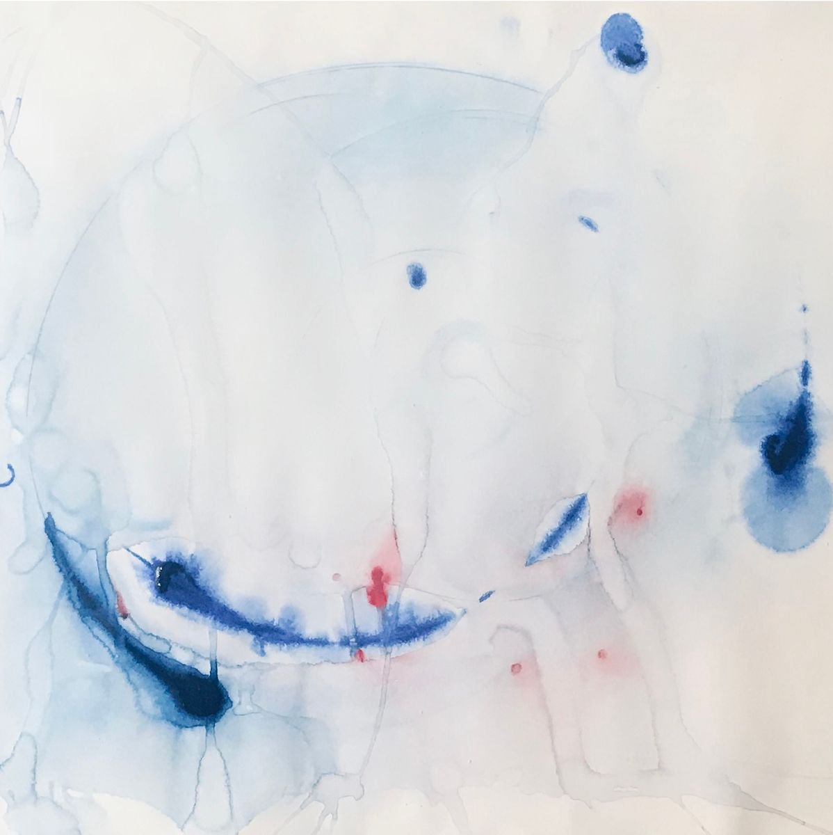 Watercolor abstract Blue circle by Natalya Burgos
