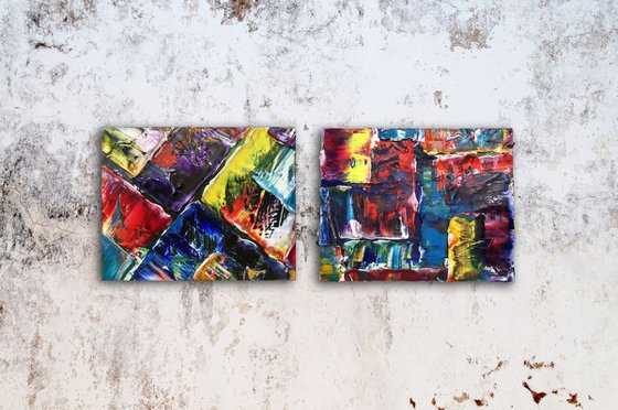 "Laying It On Thick" - FREE USA SHIPPING + Save As A Series - Original Abstract PMS Oil Painting Diptych, 20" x 8"