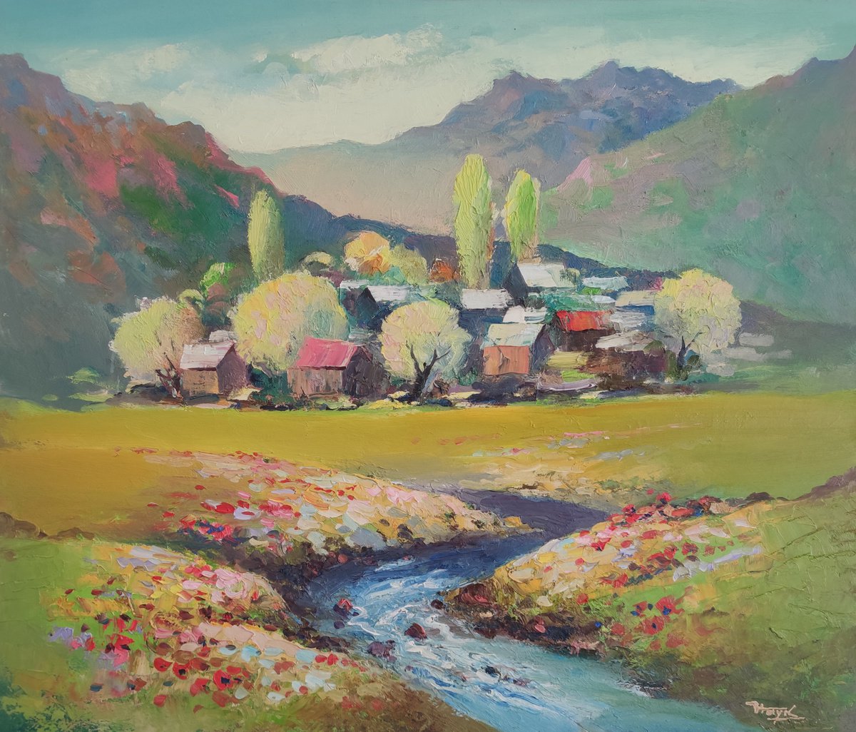 Impressionistic Landscape Oil Painting By Hayk Miqayelyan, 28 X 24, Spring, Original Artwork