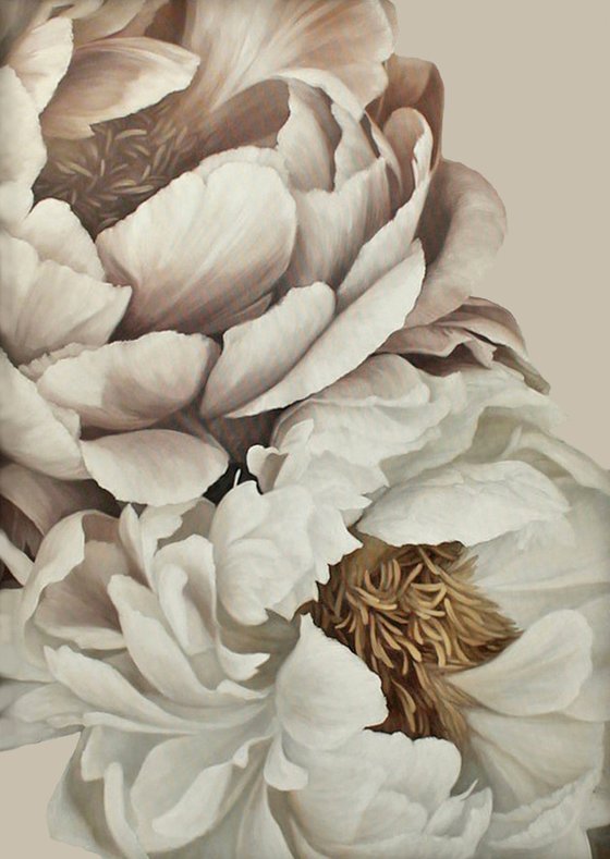 "Gray Silk Flowers 2" Gray white peony art