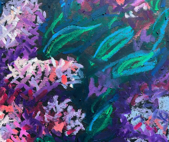 Lilac Flowers Oil Pastel Painting, Floral Original Drawing, Purple Gift for Her, Spring Floral Wall Art