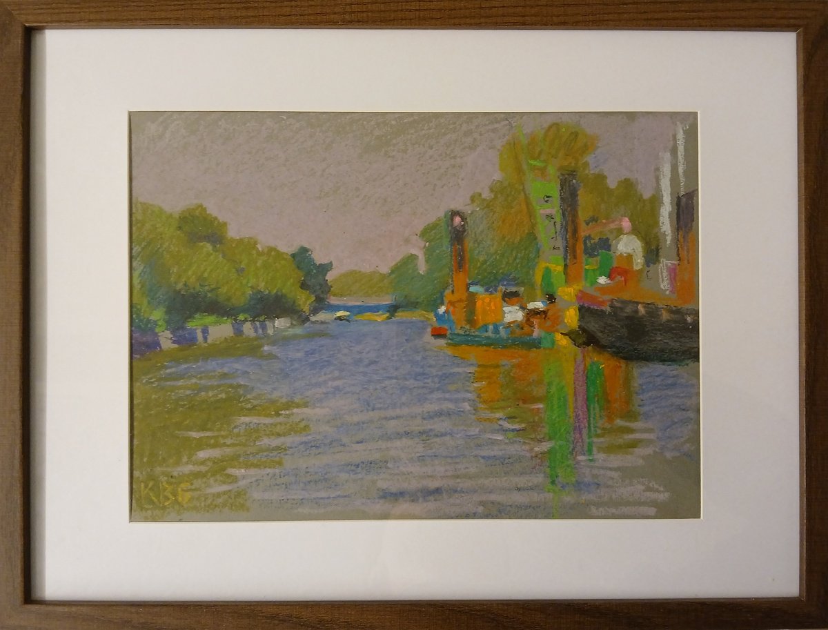 Graphic Cityscapes Pastel Drawing By Vasyl Koval, 12 X 8", Spree, Original Artwork