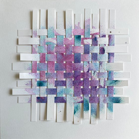 Paper weaving collage - Violet, blue and pink palette