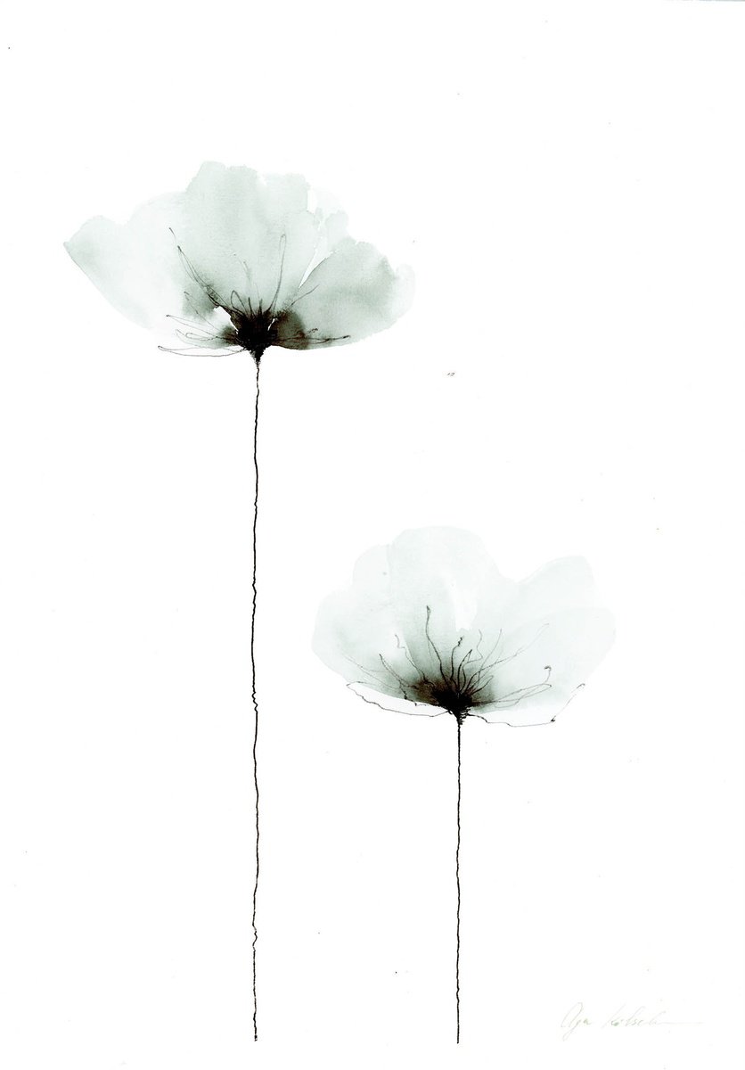 Minimalistic Flowers sage green  watercolor. #2 by Olga Koelsch