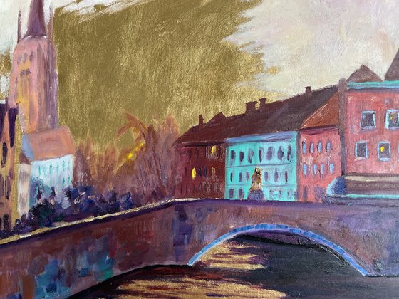 Bruges golden oil painting