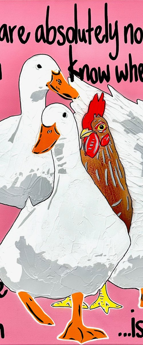 Ducks in a Row Pink Chicken 61cm x 61cm by DEBORAH LANG