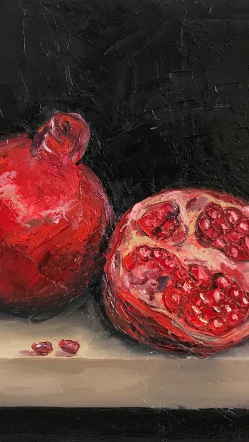Original painting of pomegranates on the table by Leysan Khasanova