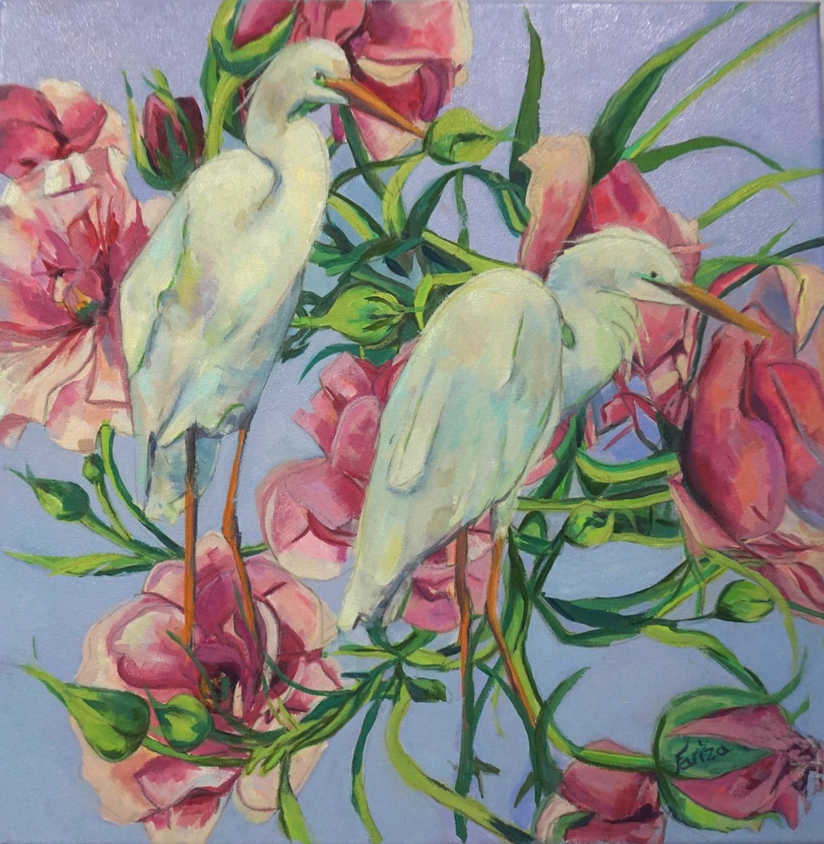 Impressionistic Animal Oil Painting By Amaya Fernandez Fariza, 16 X 16, Silence In The Garden, Original Artwork