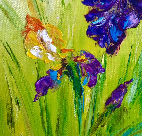 BRIGHT BLUE IRIS - Lovely flowers. Field irises. Summer day. Petals. Nature. Greenery. Beauty.