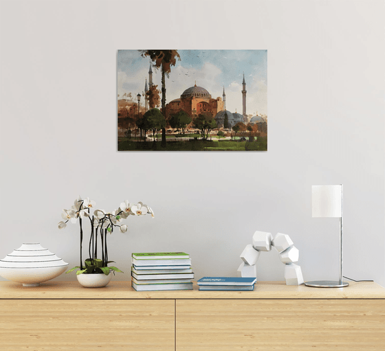 Hagia Sophia of Istanbul cityscape original watercolor