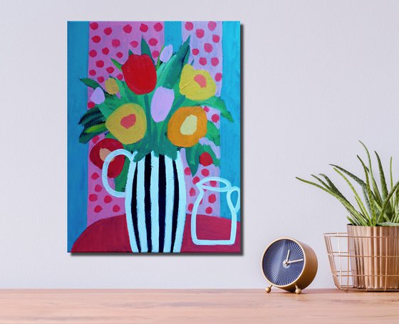Flowers in a Striped Vase