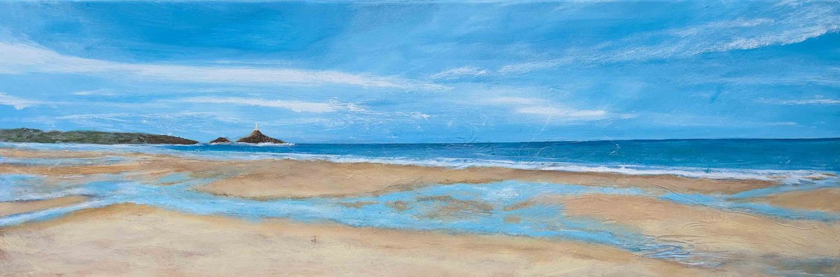 Impressionistic Landscape Acrylic Painting By Km Arts, 47 X 16", St Ouens Bay, Original Artwork
