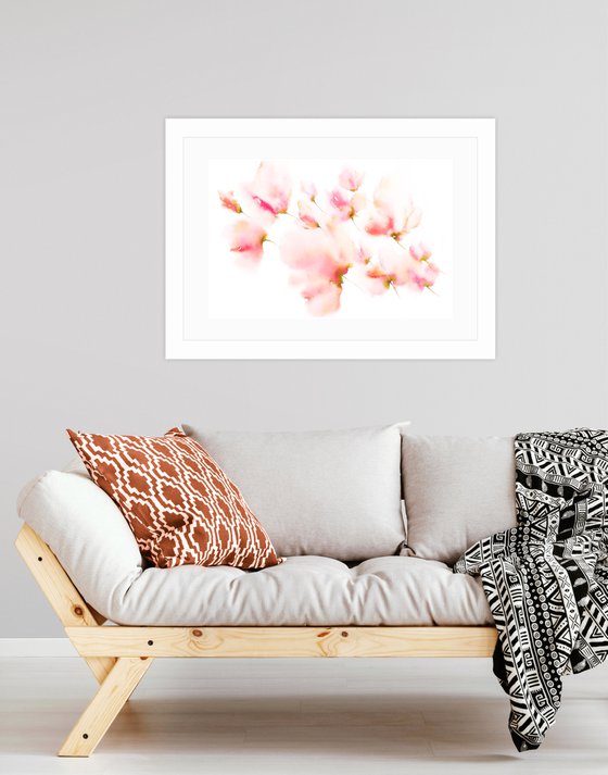 Delicate beautiful flowers, watercolor floral art Spring