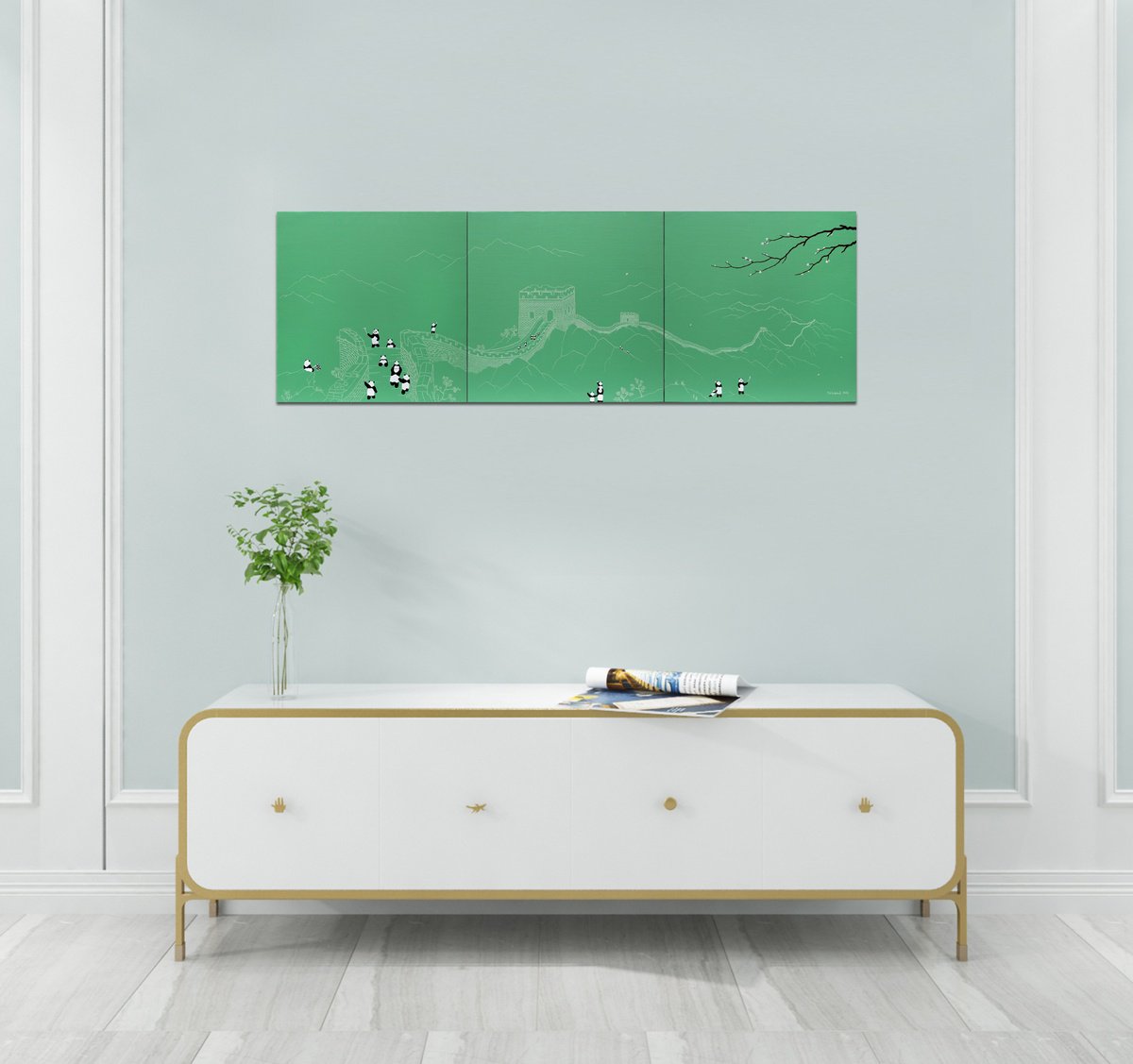 Cartoon Landscape Oil Painting By Yuan Hua Jia, 59 X 20", Enjoy Spring ( Original ), Original Artwork