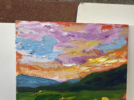 Orange sunset with flowers