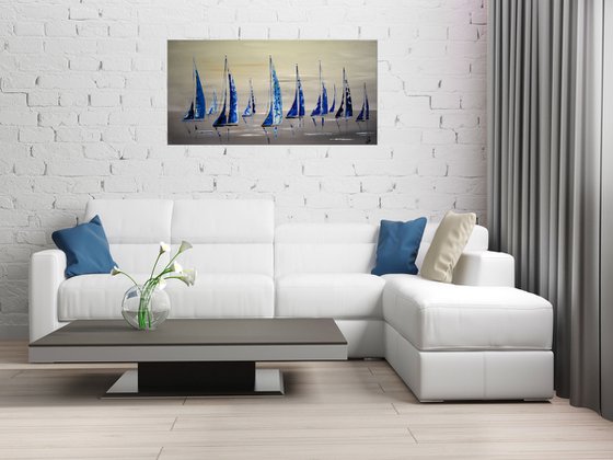 Blue Sails  - Abstract Seascape - Acrylic Painting - Canvas Art- Blue Wall Art