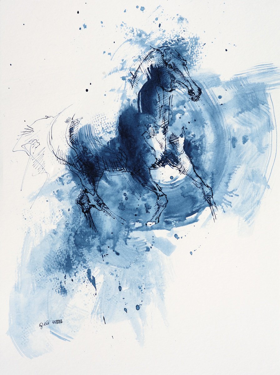 Expressive Animal Acrylic Painting By Benedicte Gele, 12 X 16, Equine Nude 26A, Original Artwork