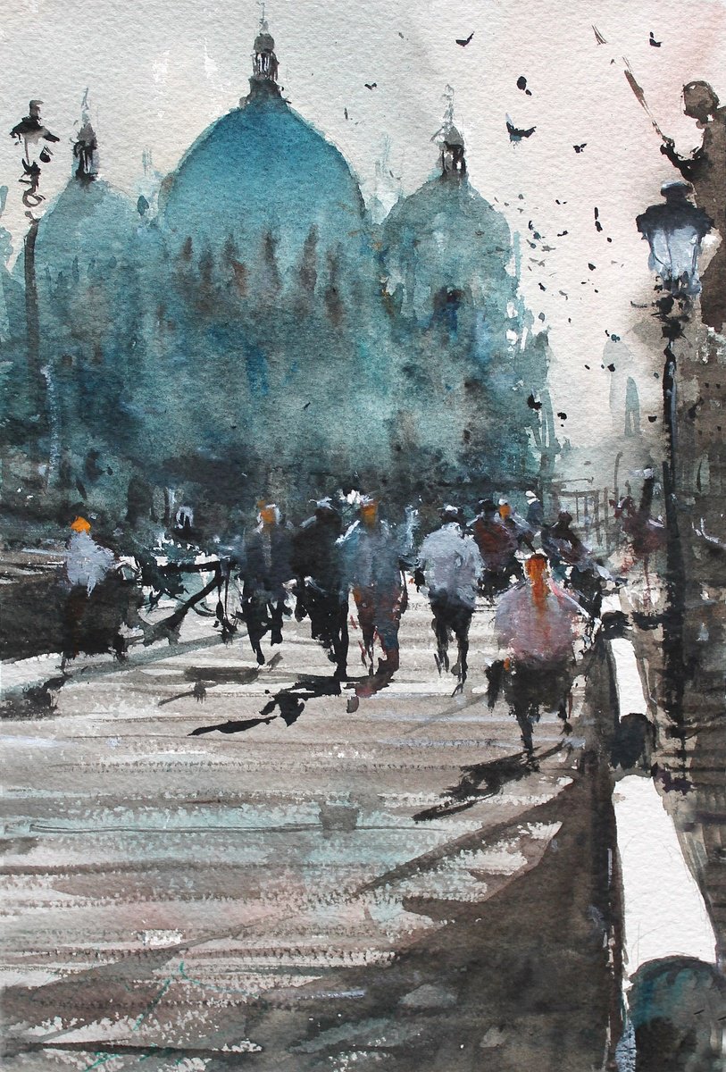 Impressionistic Cityscapes Watercolour By Maximo Damico, 8 X 12", Up To Sacre Coeur Ii, Original Artwork