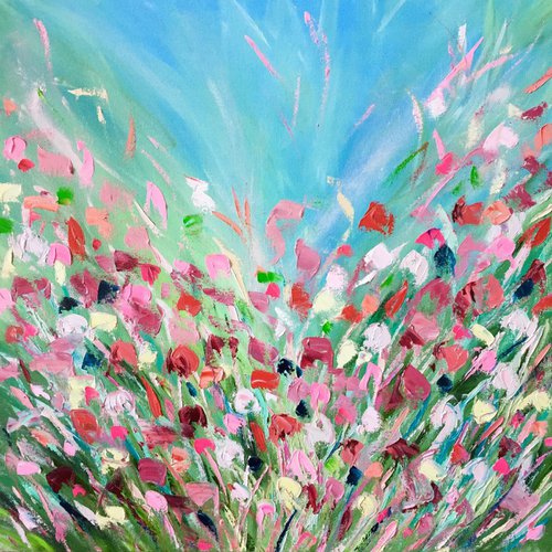 Original Painting  mixed media - Spring Flower Garden 24"x24" by Emma Bell